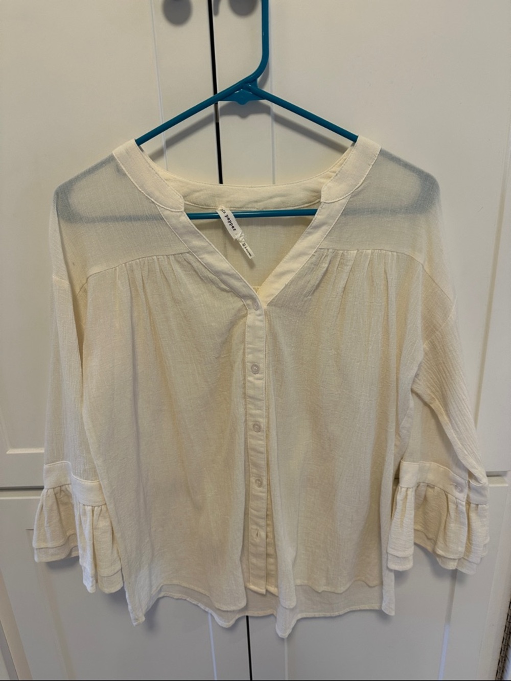 Light Cream Women's Button-Front Peasant Blouse
